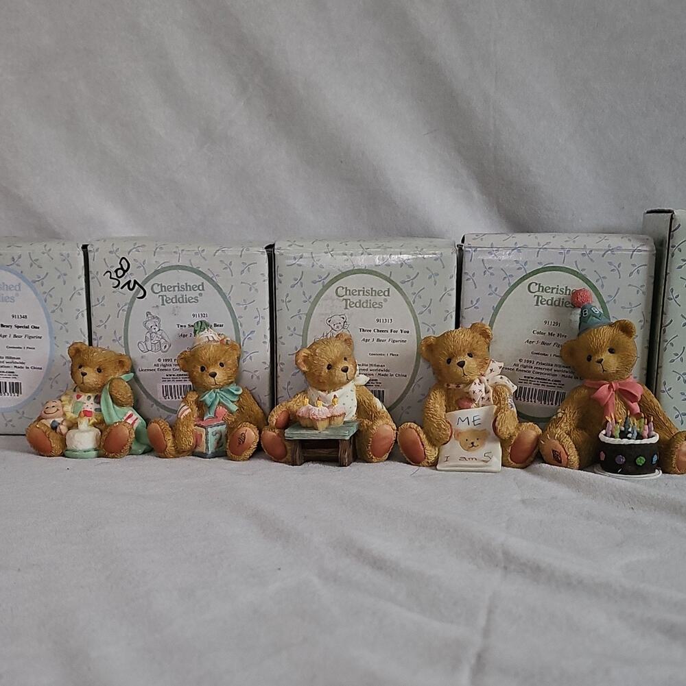 Vintage Cherished Teddies Birthday Series Lot of 5 - Boxed (Ages 1, 2, 3, 5, 8)
